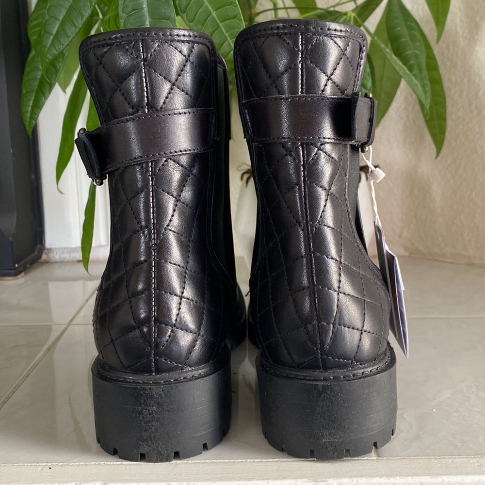NWT Zara Trafaluc leather black moto quilted boot - Picture 2 of 10